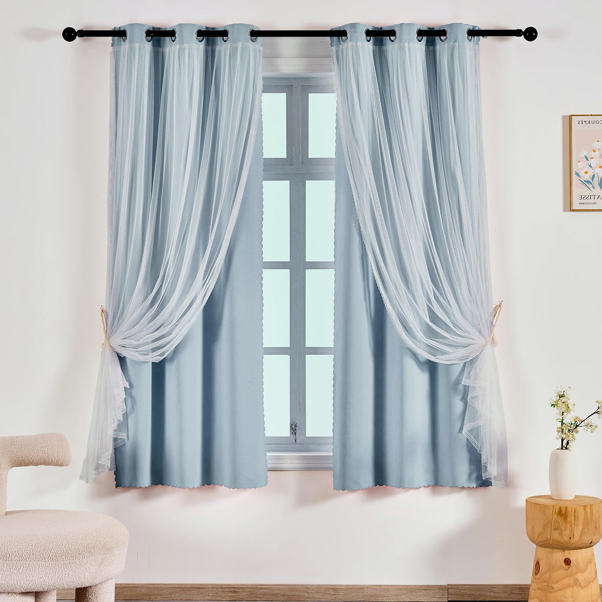 Anytime Double Layer Blackout Curtains 2 Panels，52Wx84L，Greyish White
