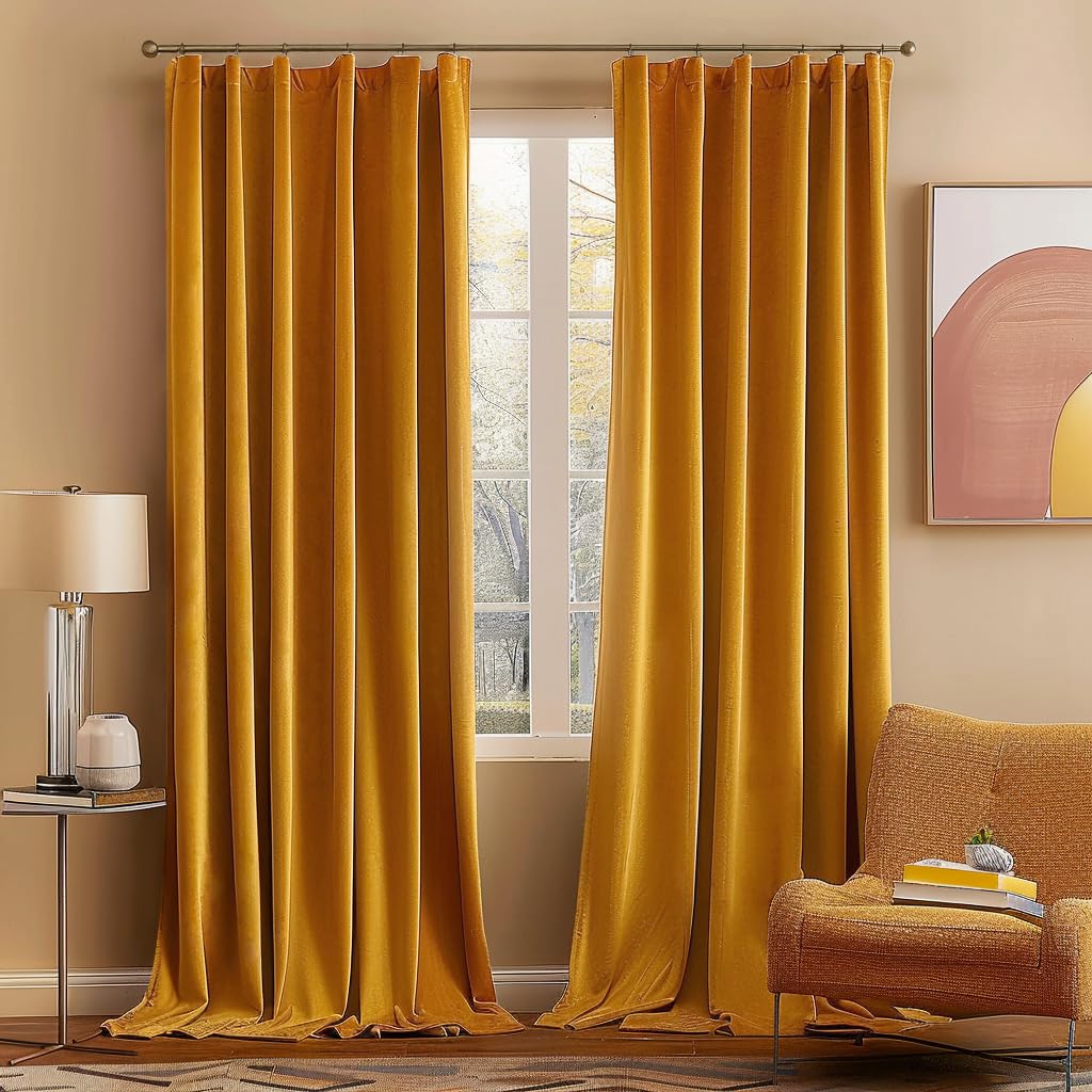 MIULEE Velvet Curtains 52x84 inches 2 Panels Olive Green Blackout Curtains