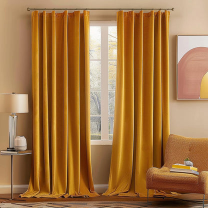 MIULEE Velvet Curtains 52x84 inches 2 Panels Olive Green Blackout Curtains