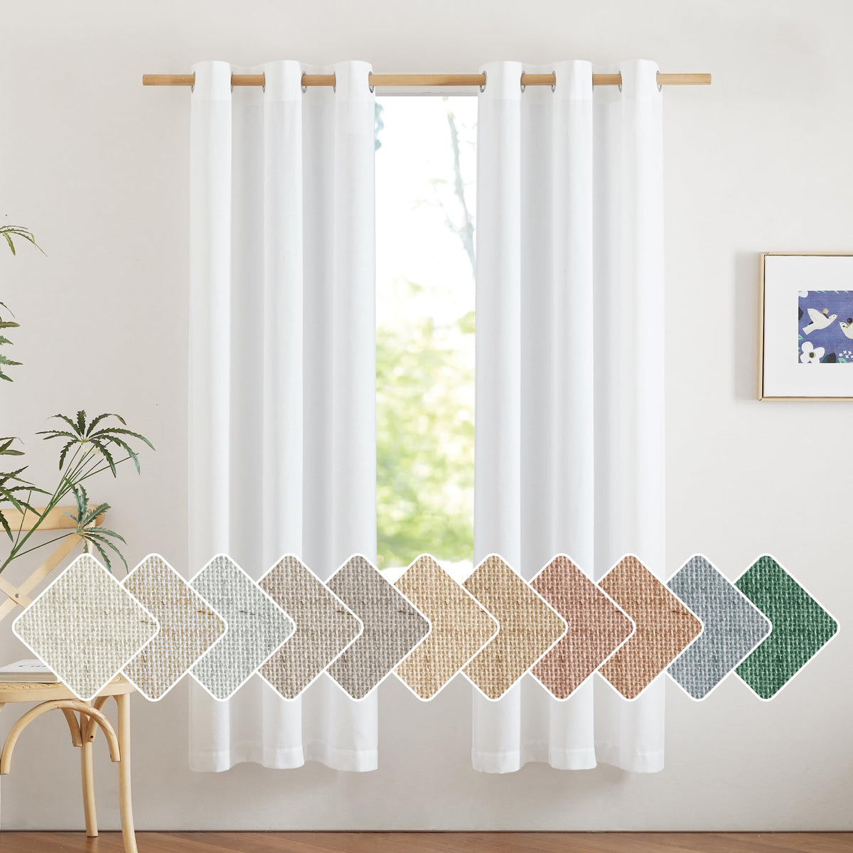 NICETOWN Natural Linen Curtains 84 inch Long 2 Panels Set, Grommet Top Thick Linen Burlap Semi Sheer Vertical Drapes Privacy Assured with Light Filtering for Bedroom/Living Room, W55 x L84