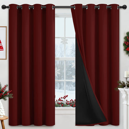 Yakamok Burgundy Red Blackout Curtains 84 inches Long for Bedroom 38" Wide