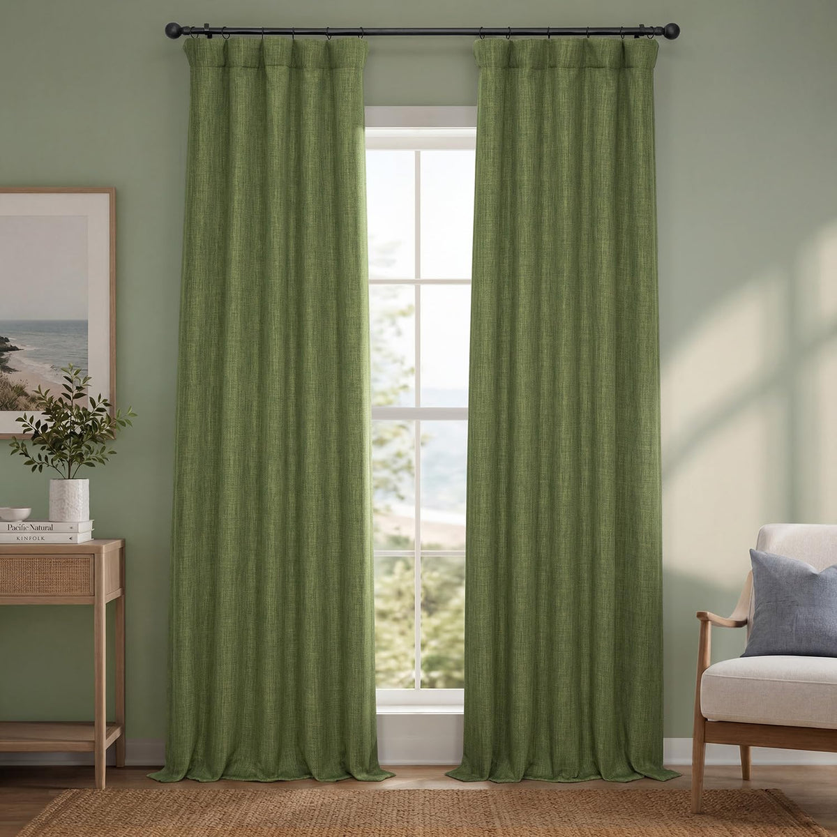 Faux Linen Curtains for Living Room (1 Panel) - 50W X 108L, Birch Taupe