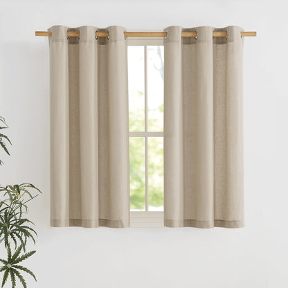 NICETOWN Natural Linen Curtains 84 inch Long 2 Panels Set, Grommet Top Thick Linen Burlap Semi Sheer Vertical Drapes Privacy Assured with Light Filtering for Bedroom/Living Room, W55 x L84