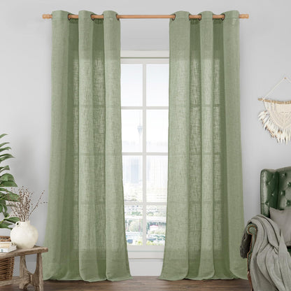 LAMIT Cream Ivory Linen Semi Sheer Curtains 84 inch Length for Bedroom