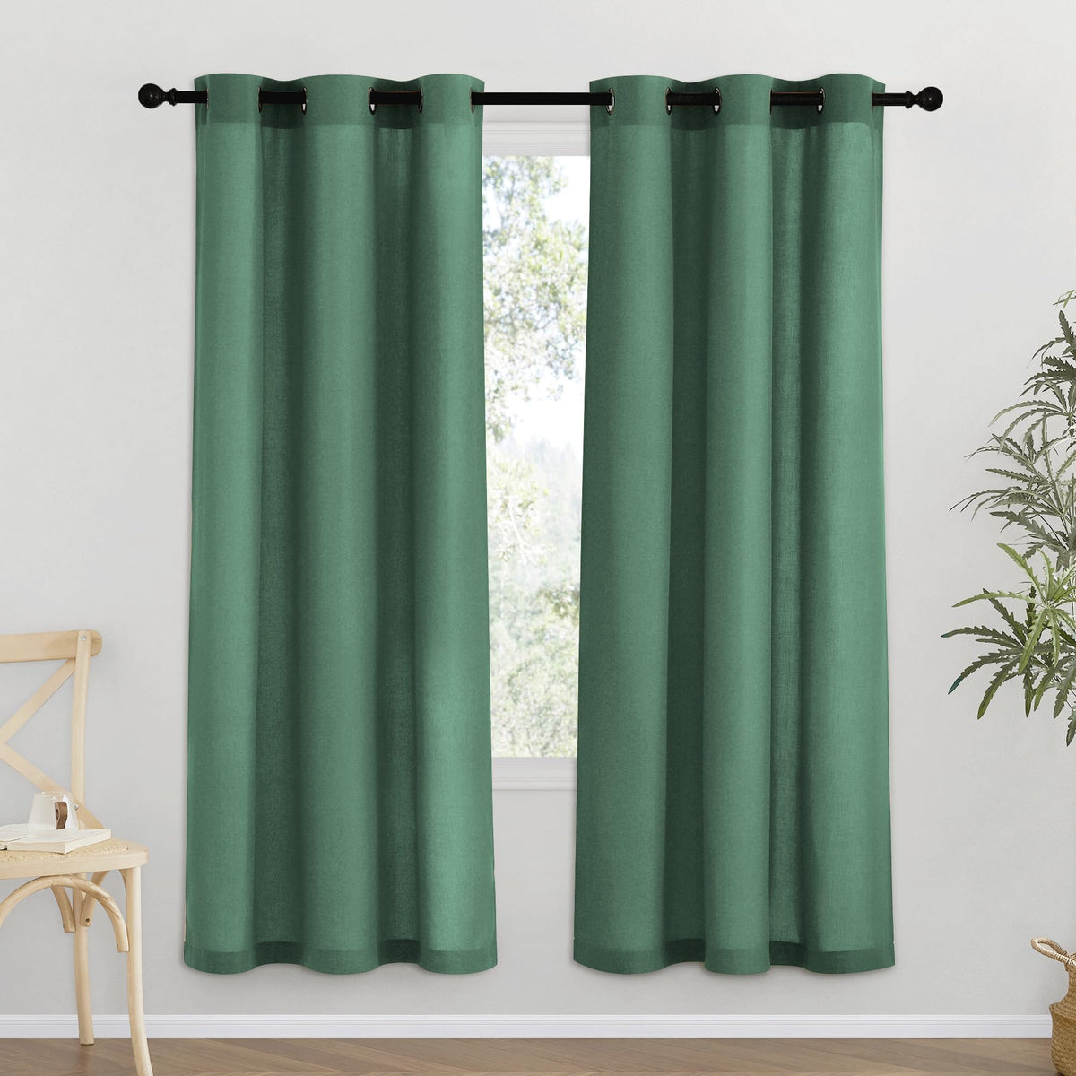 NICETOWN Natural Linen Curtains 84 inch Long 2 Panels Set, Grommet Top Thick Linen Burlap Semi Sheer Vertical Drapes Privacy Assured with Light Filtering for Bedroom/Living Room, W55 x L84