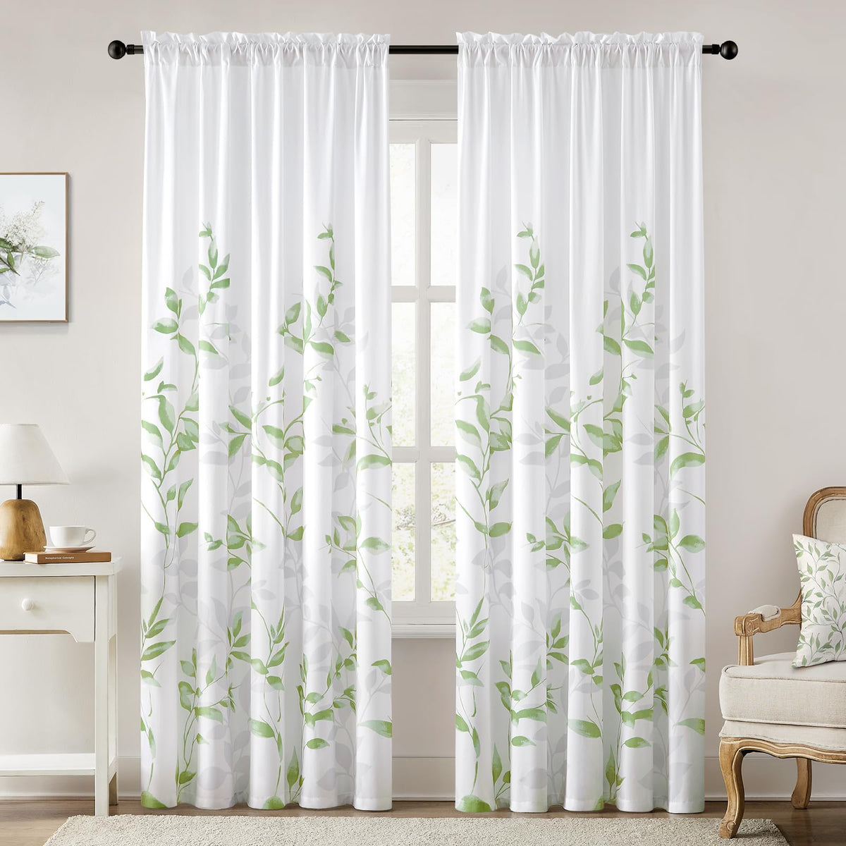 HOMEIDEAS Light Grey and White Privacy Sheer Curtains, 52X63 Inch, 2 Panels