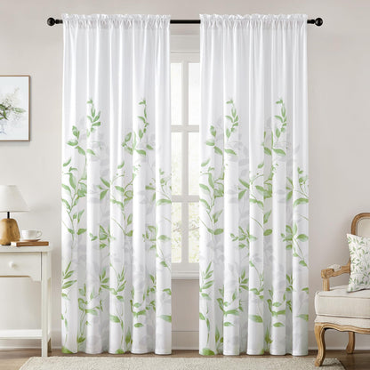 HOMEIDEAS Light Grey and White Privacy Sheer Curtains, 52X63 Inch, 2 Panels