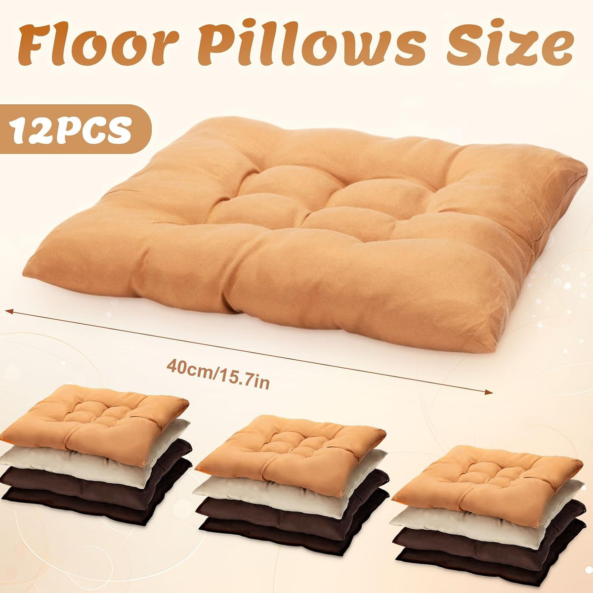 12 Pcs Bulk Floor Pillows Cushion for Kids Classroom,Coffee Color,Square