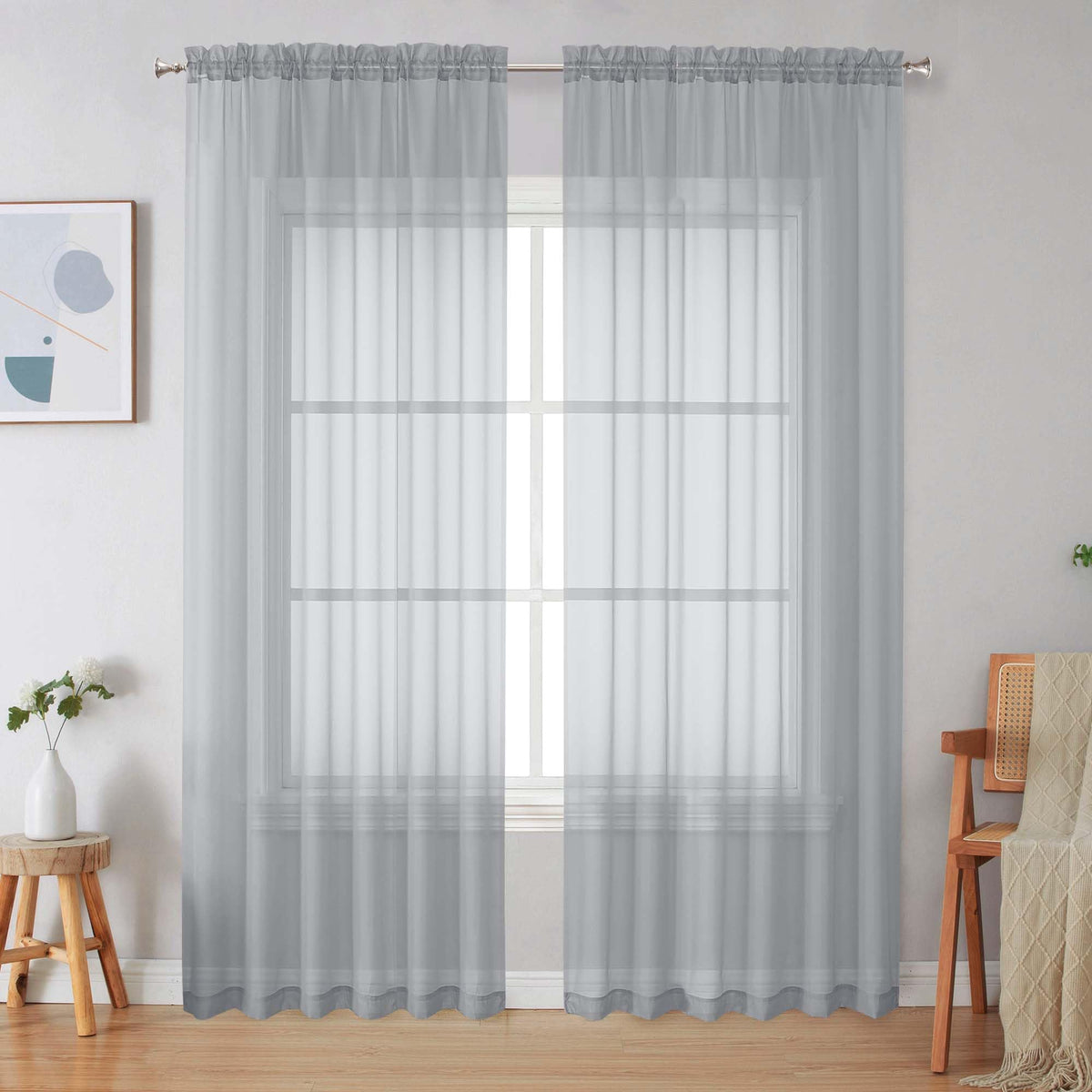 Simplebrand Black Sheer Curtains 84 Inches Long 2 Panels for Living Room