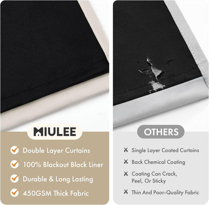MIULEE Cream 100% Blackout Curtains for Bedroom 40x63 Inch Long