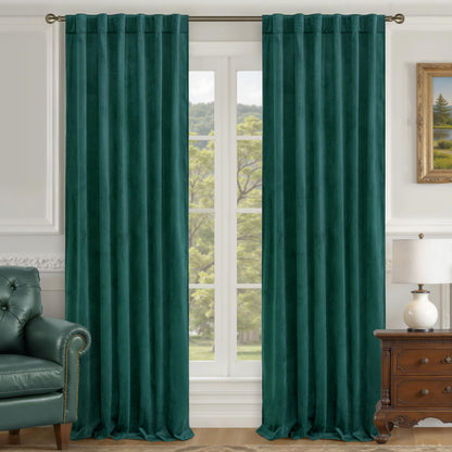 LAMIT Olive Green Velvet Curtains 84 Inch Length for Living Room, 2 Panels