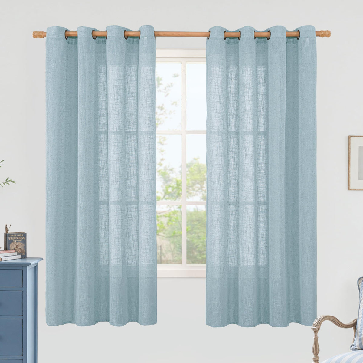 LAMIT Cream Ivory Linen Semi Sheer Curtains 84 inch Length for Bedroom