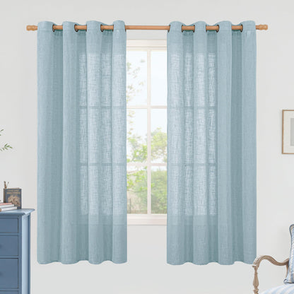 LAMIT Cream Ivory Linen Semi Sheer Curtains 84 inch Length for Bedroom