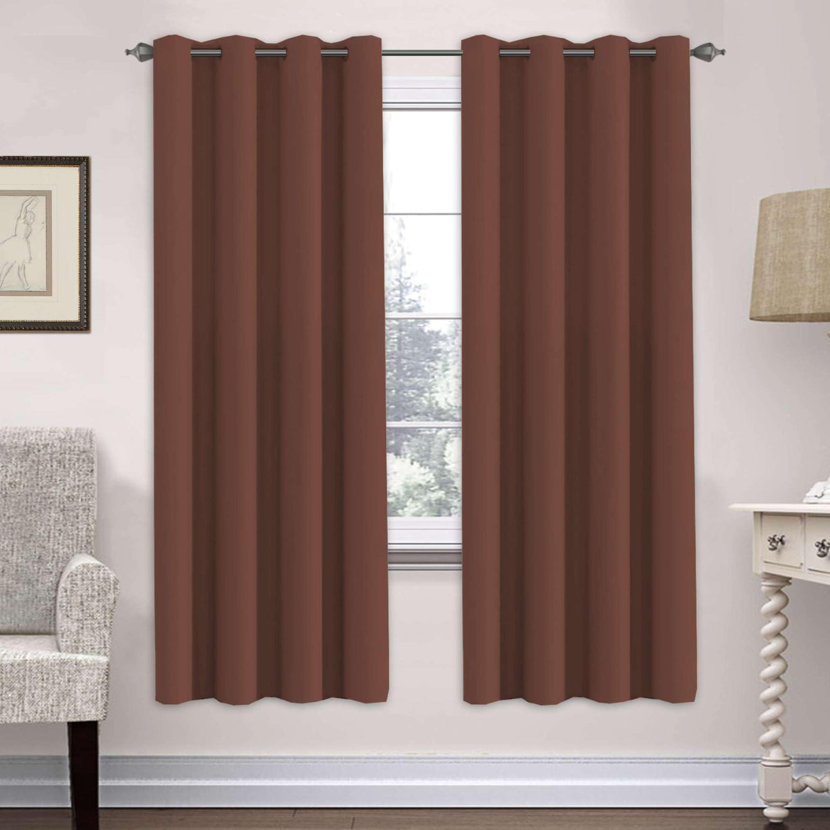 H.VERSAILTEX Blackout Curtains for Bedroom Thermal Insulated Room Darkening Living Room Curtains 63 Inch Long Grommet Privacy Protection Window Curtain Panels/Drapes for Nursery,2 Panels,Ivory/Cream
