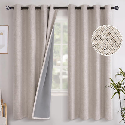 YoungsTex Linen Blackout Curtains 63 Inch Length Bedroom Beige Darkening
