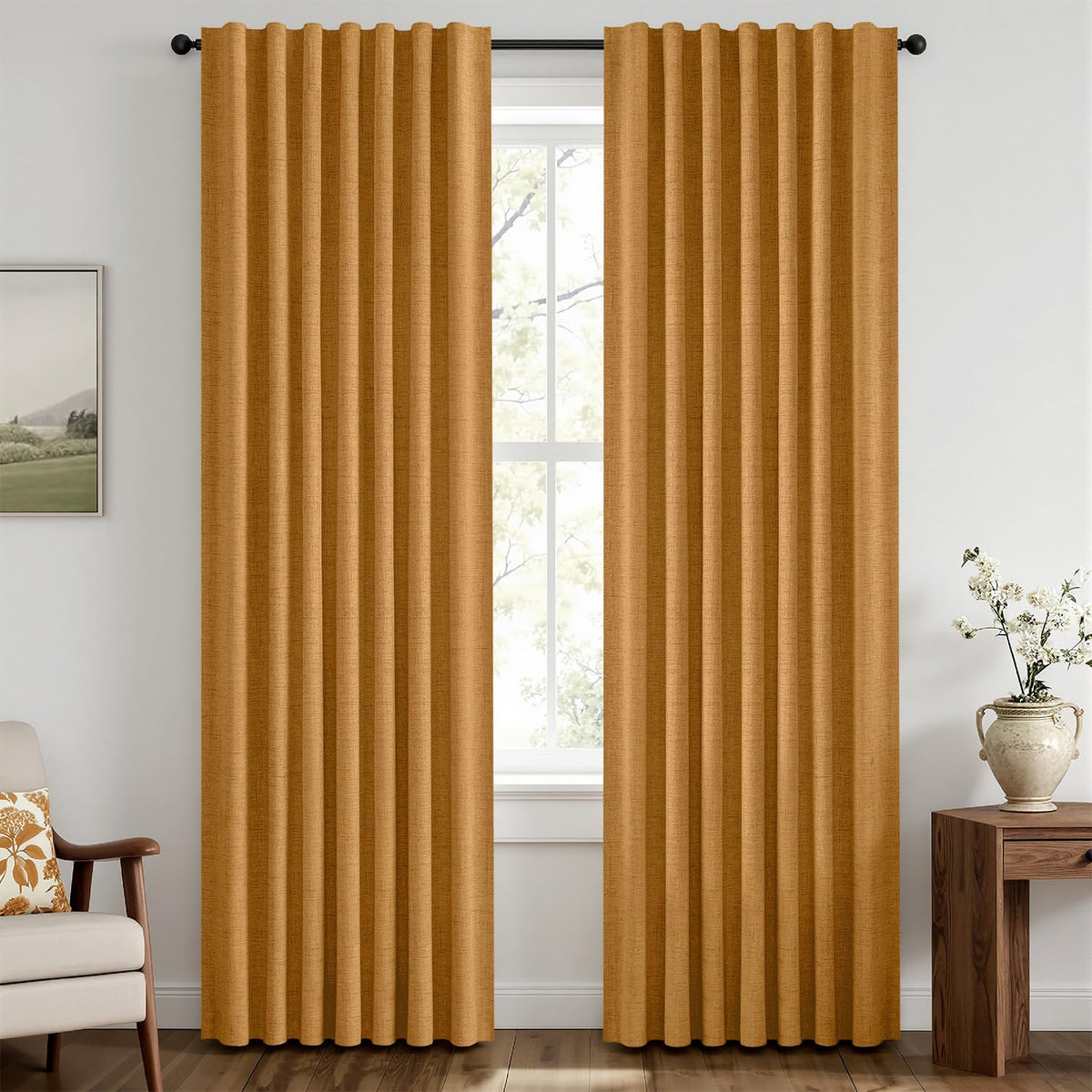 MIULEE 100% Blackout Linen Curtains for Bedroom 42 x 84 Inch Ivory 2 Panels