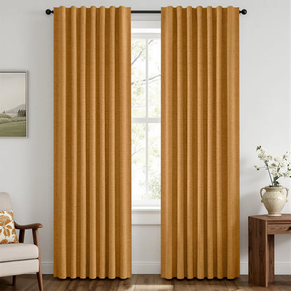 MIULEE 100% Blackout Linen Curtains for Bedroom 42 x 84 Inch Ivory 2 Panels