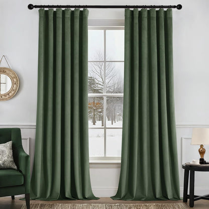 MIULEE Velvet Curtains 52x84 inches 2 Panels Olive Green Blackout Curtains