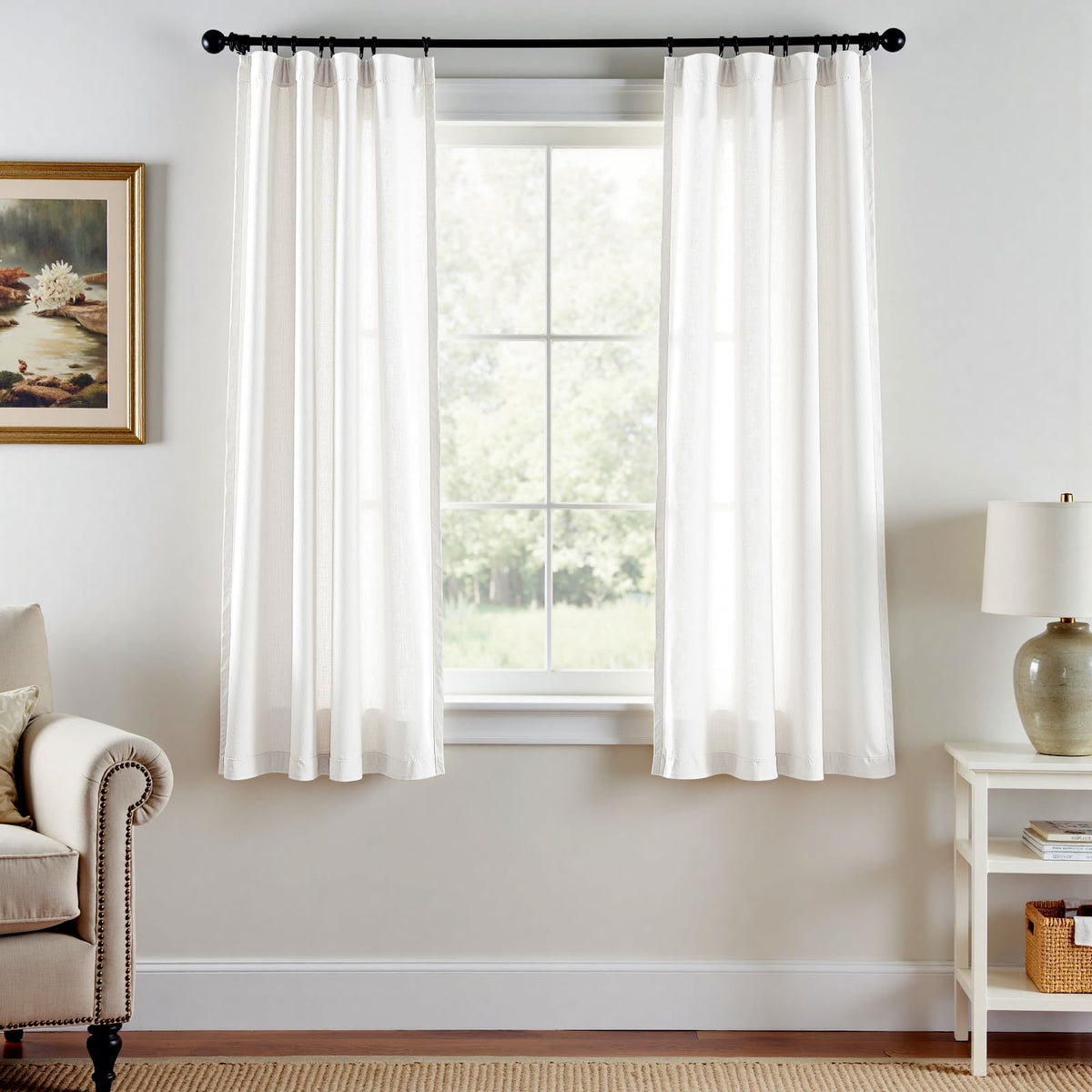 jinchan Linen Curtains Light Filtering Back Tab 50x96 Inch 2 Panels Beige