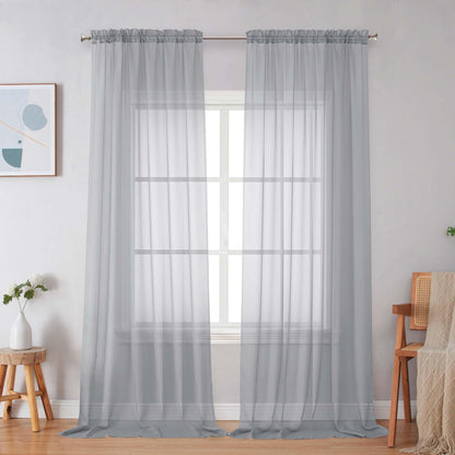 Simplebrand Black Sheer Curtains 84 Inches Long 2 Panels for Living Room