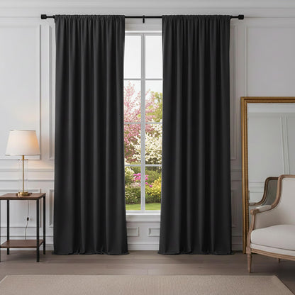 PONY DANCE Black Out Curtains 72 inch Long, Black, 2 Panels