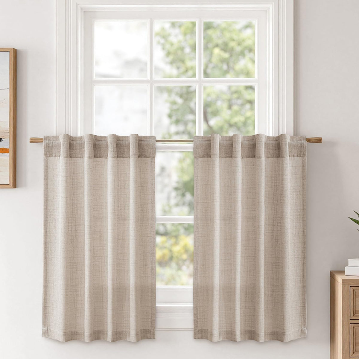 MIULEE Faux Linen Curtains 84 Inch Length 2 Panels Natural Semi Sheer Curtain with Back Tab Rod Pocket, Light Filtering Window Privacy Burlap Drapes for Living Room Bedroom 42W x 84L Linen