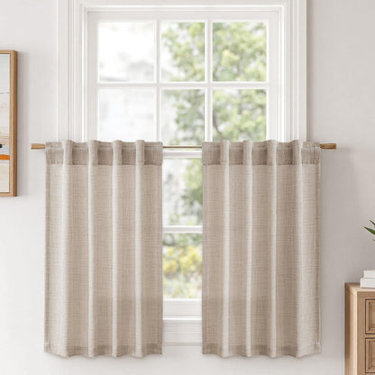 MIULEE Faux Linen Curtains 84 Inch Length 2 Panels Natural Semi Sheer Curtain with Back Tab Rod Pocket, Light Filtering Window Privacy Burlap Drapes for Living Room Bedroom 42W x 84L Linen