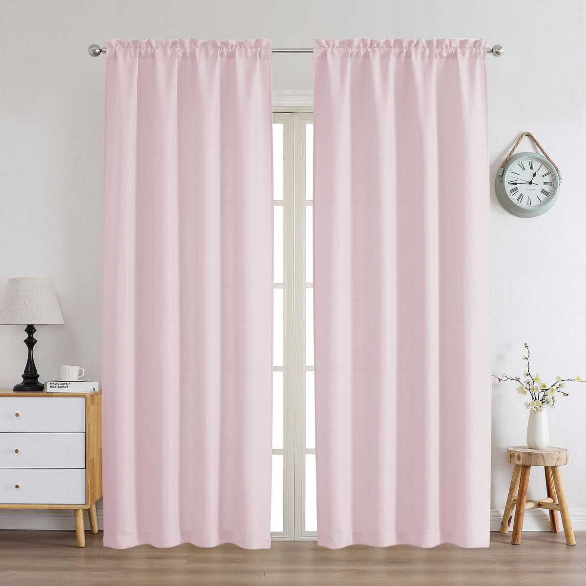Chyhomenyc White Curtains 45 Inch Length 2 Panels, Faux Linen Textured