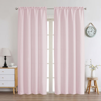 Chyhomenyc White Curtains 45 Inch Length 2 Panels, Faux Linen Textured