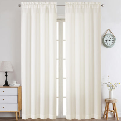 Chyhomenyc White Curtains 45 Inch Length 2 Panels, Faux Linen Textured