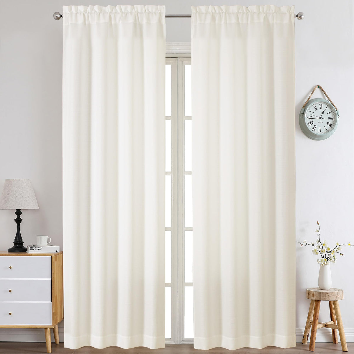 Chyhomenyc White Curtains 84 Inch Length 2 Panels 40Wx84L inches