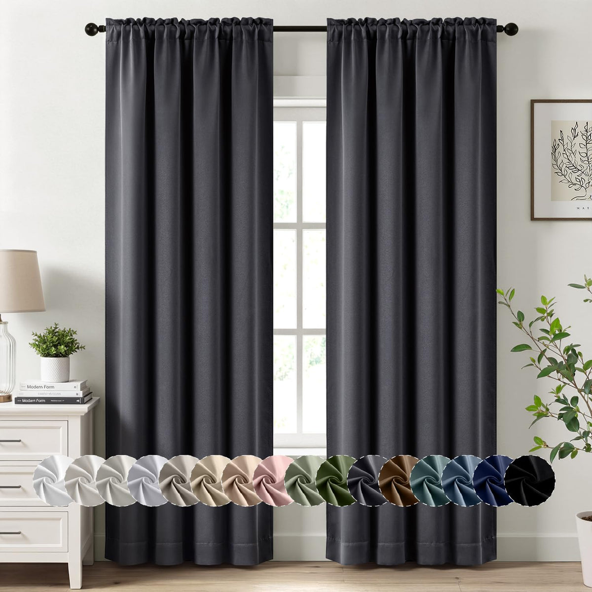 MIULEE Stone Blue Blackout Curtains for Bedroom Living Room 40"x63" 2 Panel