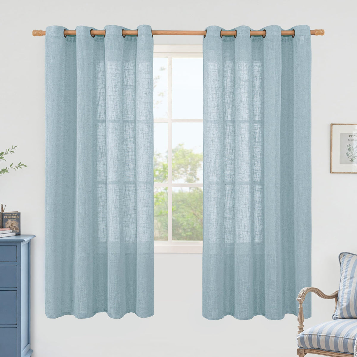 LAMIT Cream Ivory Linen Semi Sheer Curtains 84 inch Length for Bedroom
