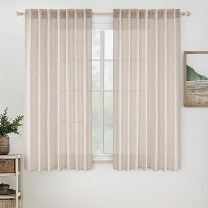 MIULEE Natural White Linen Curtains 52x84 Inch Long for Bedroom Living Room