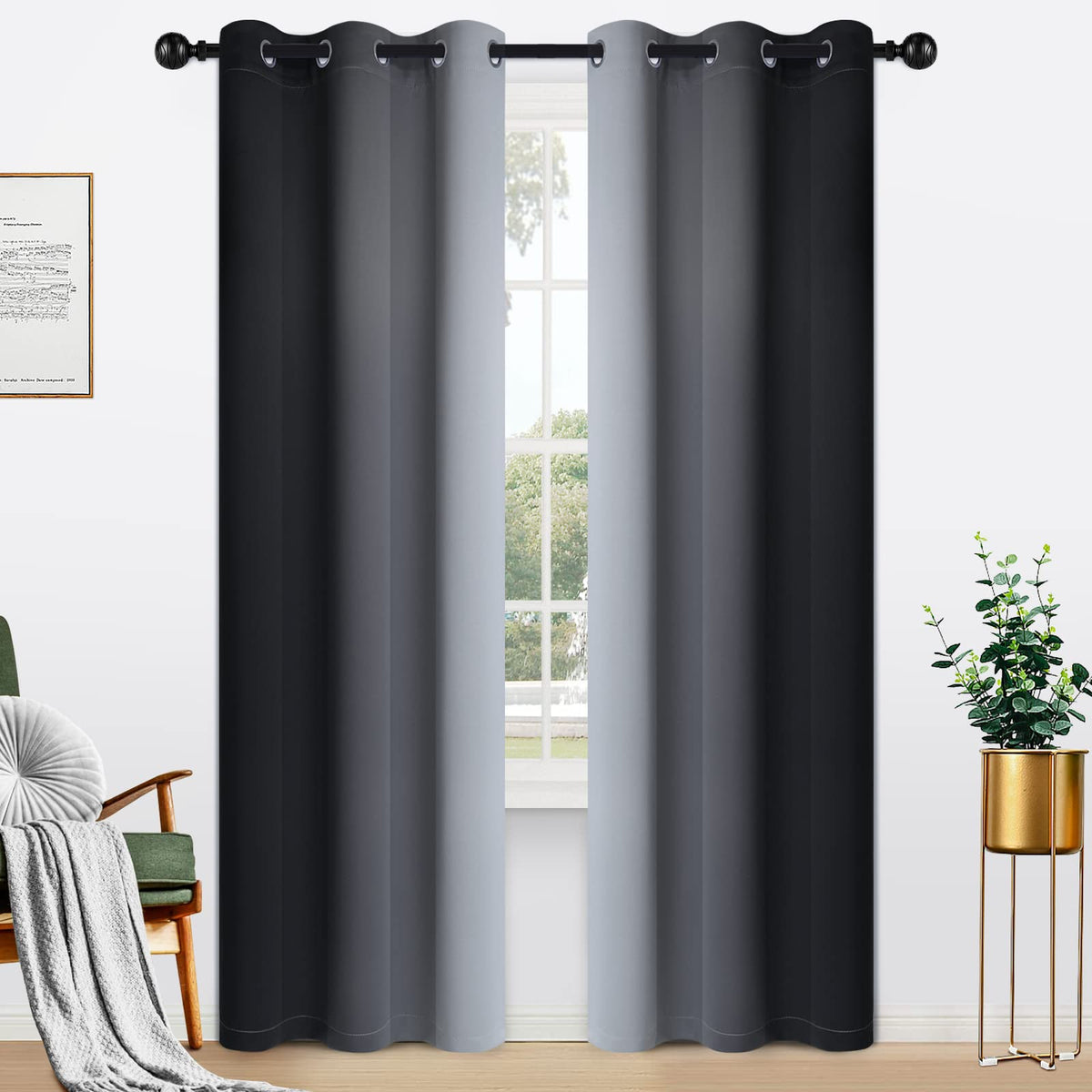 Yakamok Ombre Curtains Blue and Greyish White for Living Room,52Wx84L