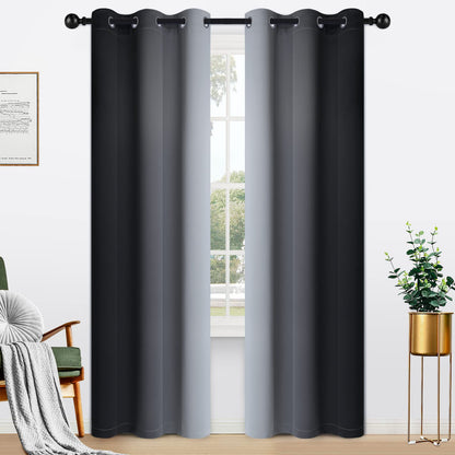 Yakamok Ombre Curtains Blue and Greyish White for Living Room,52Wx84L