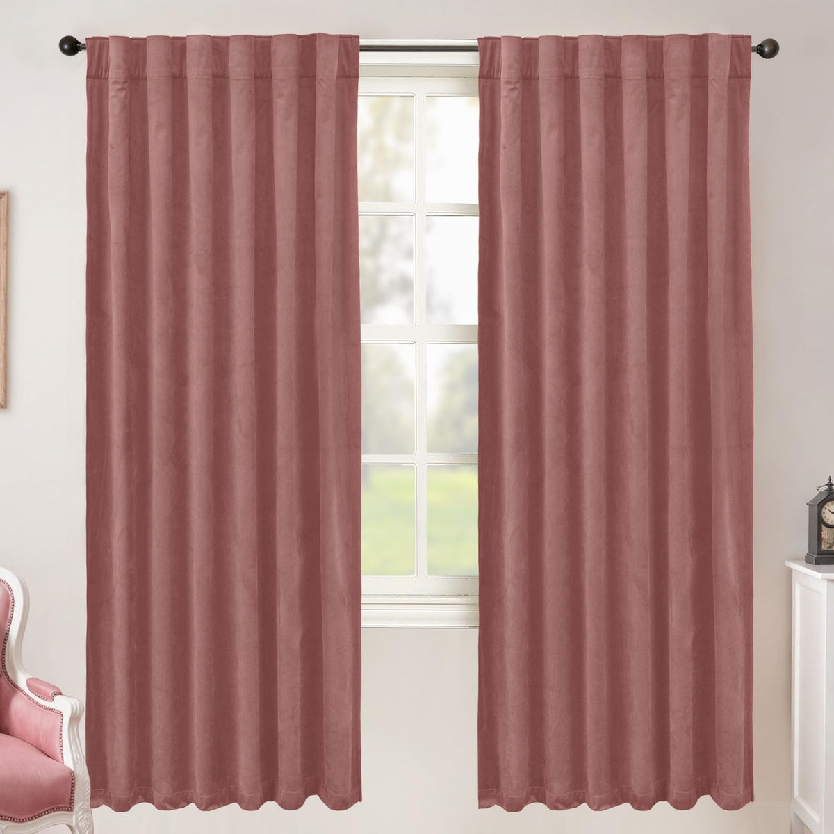 BGment Olive Green Velvet Blackout Curtains 52 x 84 Inch Length, 2 Panels