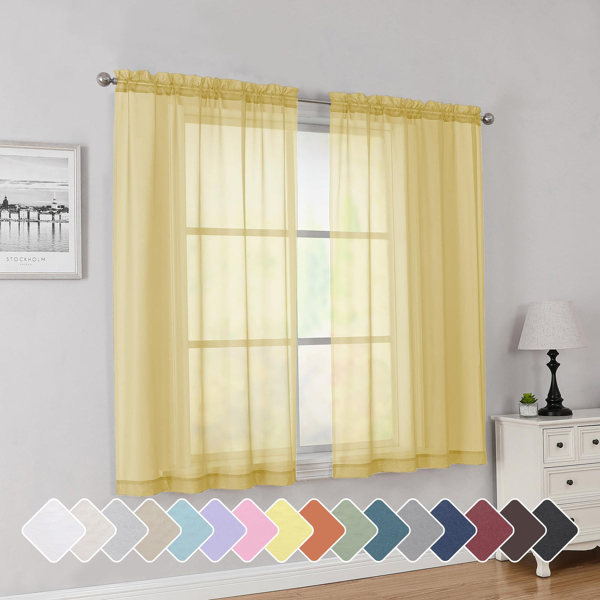 Simplebrand Black Sheer Curtains 84 Inches Long 2 Panels for Living Room