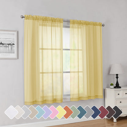 Simplebrand Black Sheer Curtains 84 Inches Long 2 Panels for Living Room