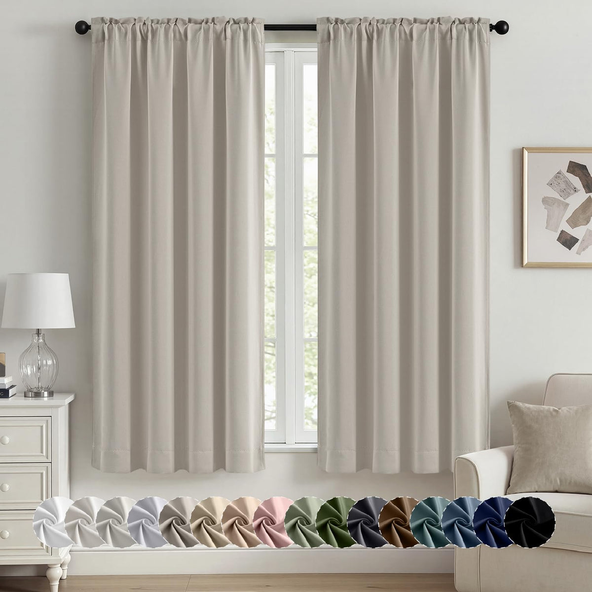 MIULEE Stone Blue Blackout Curtains for Bedroom Living Room 40"x63" 2 Panel
