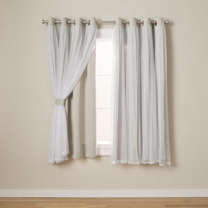 TOWN & COUNTRY LUXE Talia Double Layer Indoor Curtains, Sheer and Room Darkening Blackout, Grommet Top, Energy Efficient, 2-Pack Set, 52"x84", Rose Blush