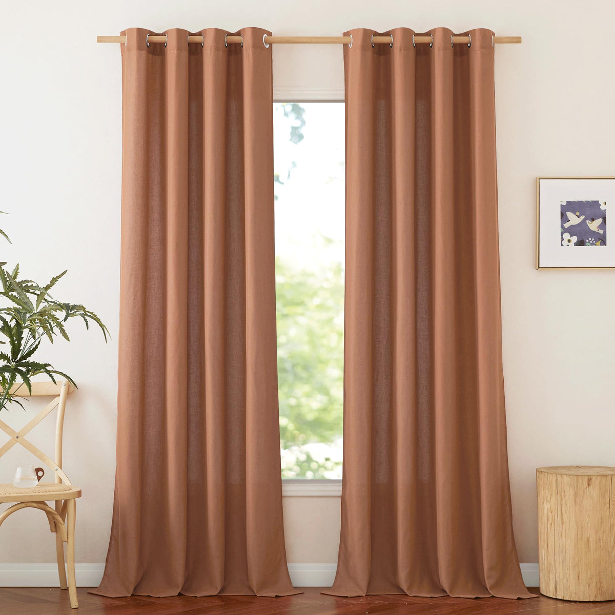 NICETOWN Natural Linen Curtains 84 inch Long 2 Panels Set, Grommet Top Thick Linen Burlap Semi Sheer Vertical Drapes Privacy Assured with Light Filtering for Bedroom/Living Room, W55 x L84