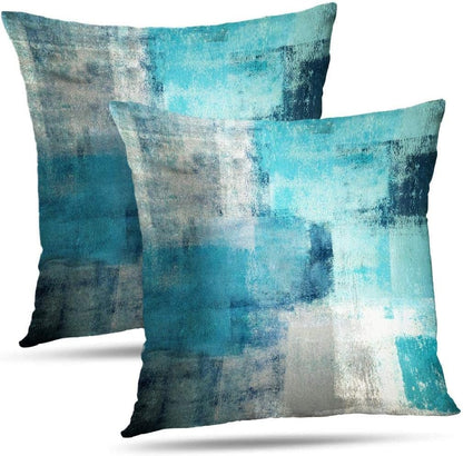 Blue and Grey Abstract Art Artwork Pillow Cover, Gallery Modern Decorative Throw Pillows Cushion Cover for Bedroom Sofa Living Room 18 x 18 Inch Set of 2