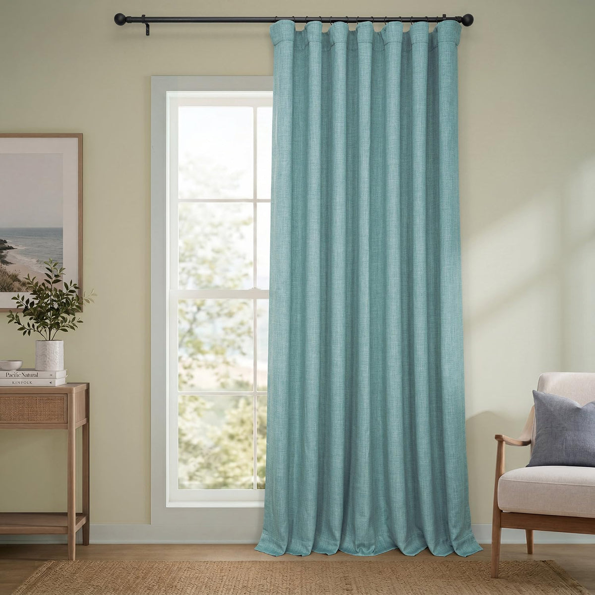 Faux Linen Curtains for Living Room (1 Panel) - 50W X 108L, Birch Taupe