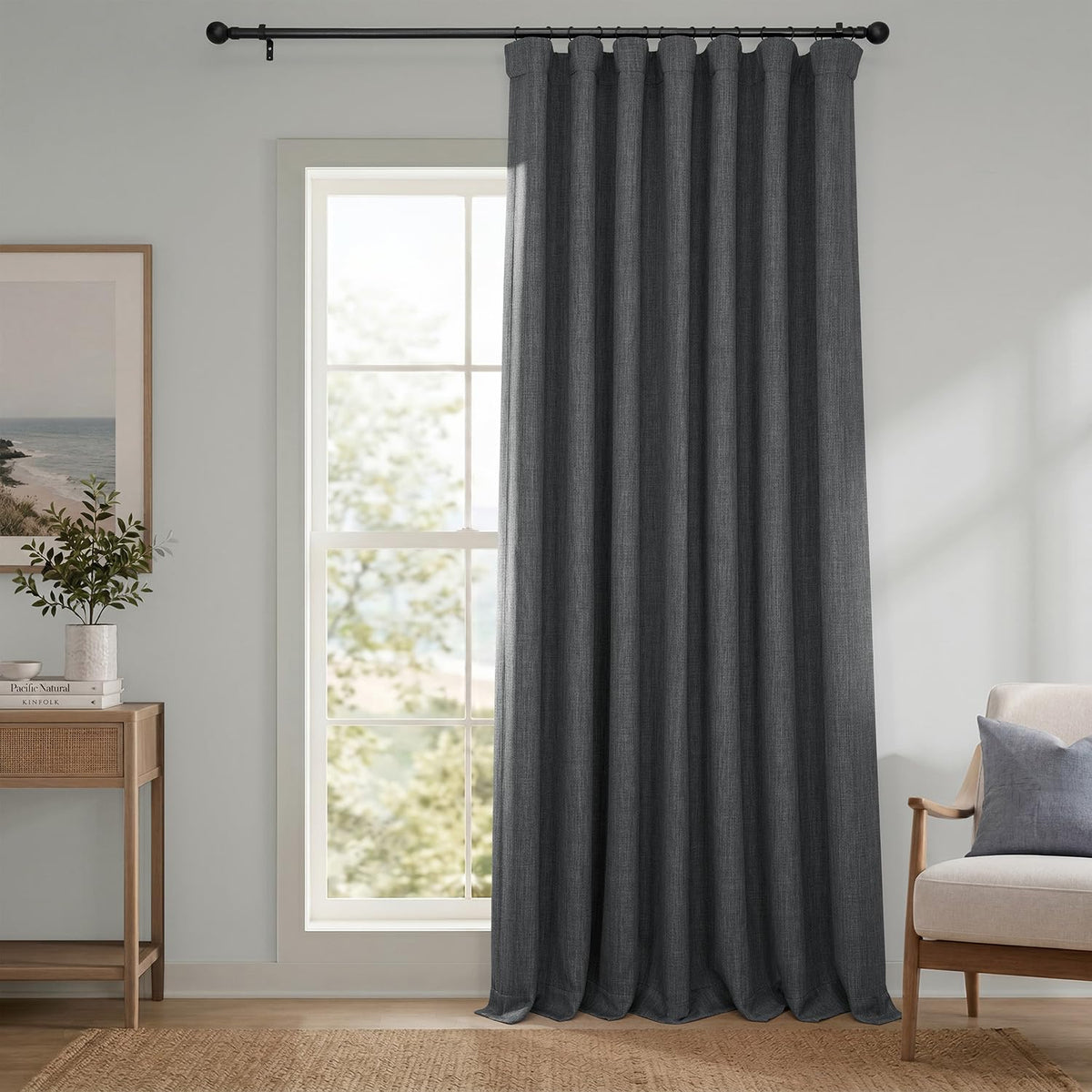 Faux Linen Curtains for Living Room (1 Panel) - 50W X 108L, Birch Taupe