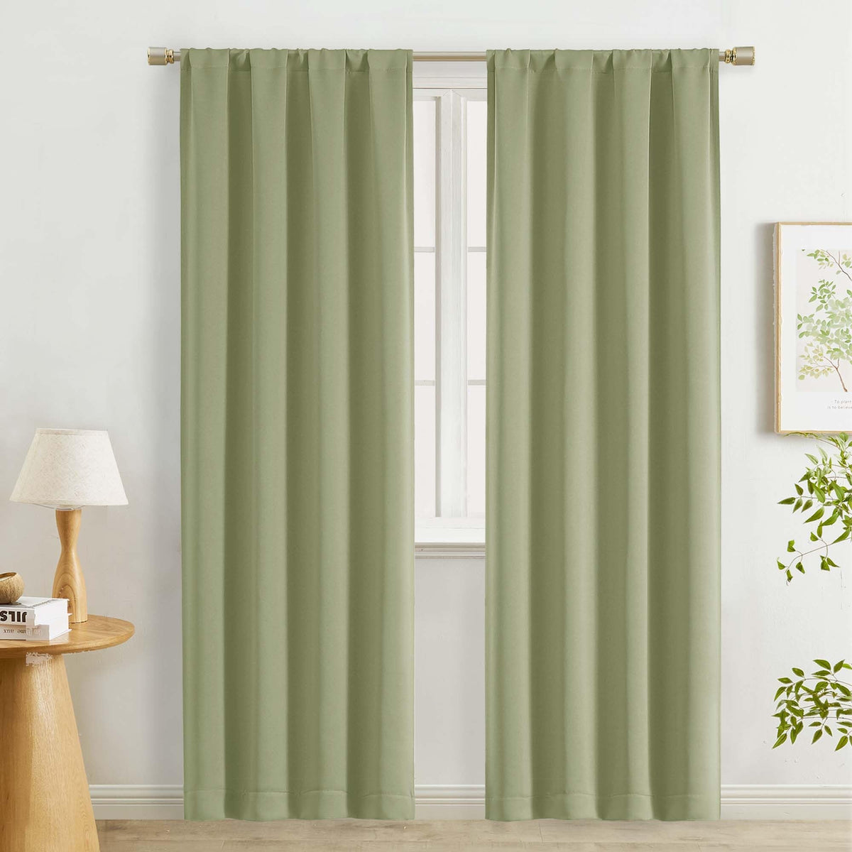 Lecloud Sage Green Room Darkening Curtains 54 Inch Length 2 Panels, Window Curtains for Bedroom, Energy Thermal Insulating Rod Pocket Curtain Drapes for Small Window, 40" W x 54" L
