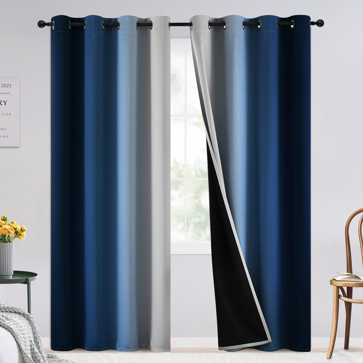 SimpleHome Ombre Black to Grey White Curtains for Living Room 52Wx84L