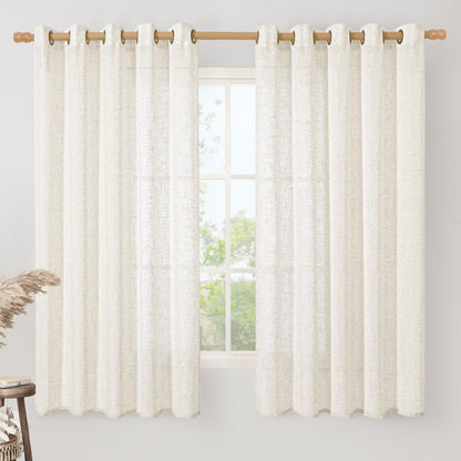 LAMIT Cream Ivory Linen Semi Sheer Curtains 84 inch Length for Bedroom