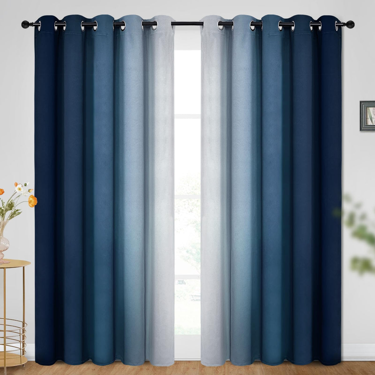 SimpleHome Ombre Black to Grey White Curtains for Living Room 52Wx84L