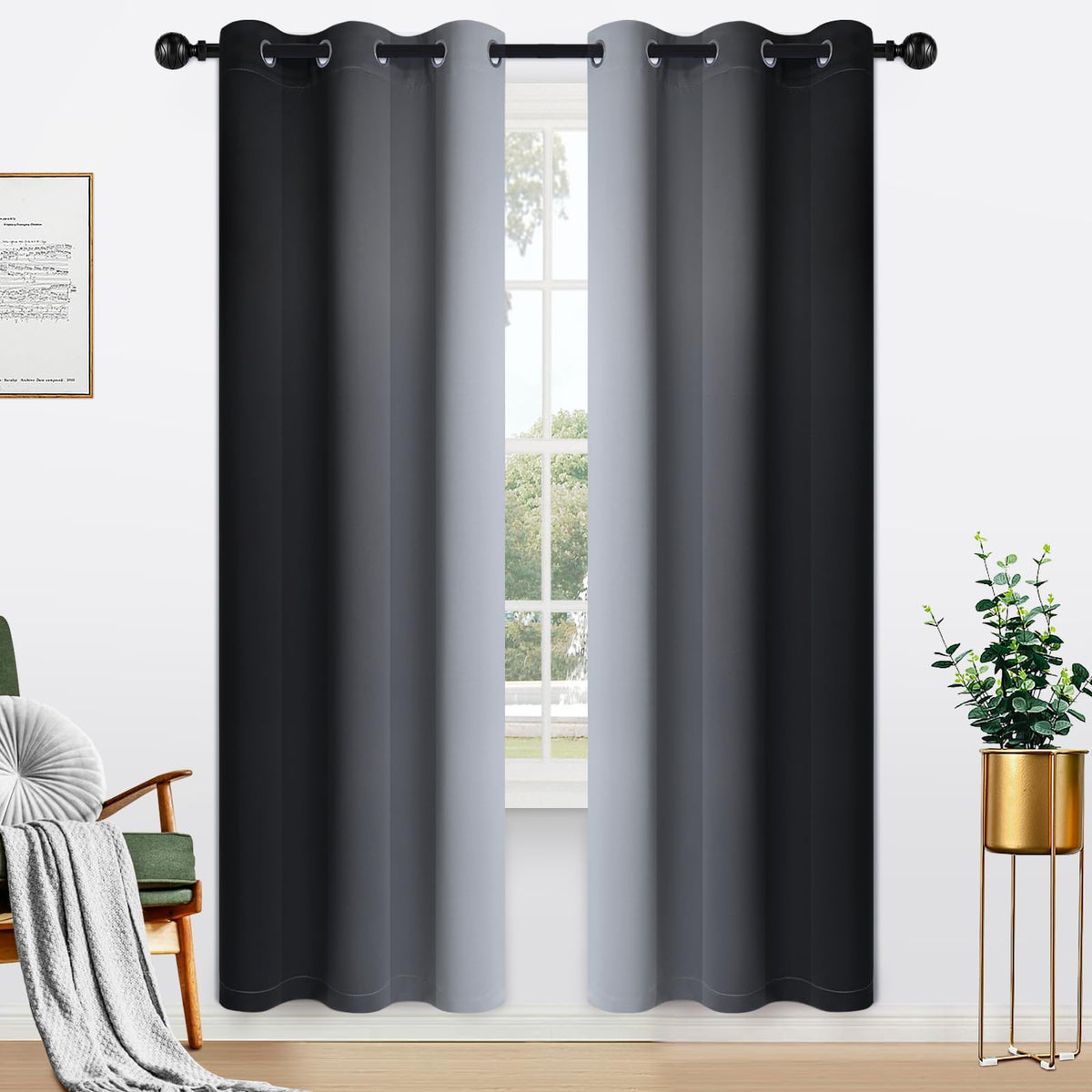 Yakamok Ombre Curtains Blue and Greyish White for Living Room,52Wx84L